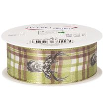Artikel Dekoband Stoff Hirschmotiv Karomuster Grün Braun Beige 40mm 15m