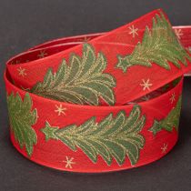 Artikel Geschenkband Stoff Tannenbaum Sterne 40mm 15m Rot Grün Gold