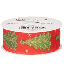Artikel Geschenkband Stoff Tannenbaum Sterne 40mm 15m Rot Grün Gold