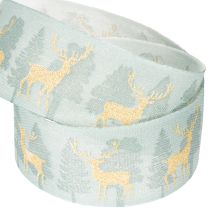 Artikel Geschenkband aus Polyester mit Rentier- und Tannenbaum-Motiv 40mm x 18m