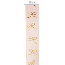 Artikel Geschenkband 15mm x 18m aus Polyester mit goldenen Schleifen in Rosa für dekorative Anwendungen