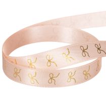 Artikel Geschenkband 15mm x 18m aus Polyester mit goldenen Schleifen in Rosa für dekorative Anwendungen