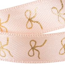 Artikel Geschenkband 15mm x 18m aus Polyester mit goldenen Schleifen in Rosa für dekorative Anwendungen