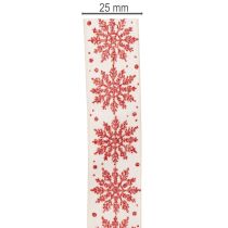Artikel Dekoband Schneeflocken Baumwollmix 25mm 20m Weiß Rot Geschenkdekoration