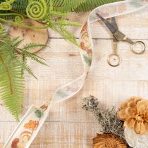 Artikel Dekoband mit Pilzen, Herbstlaub und Tannenzweigen 25mm x 18m beige