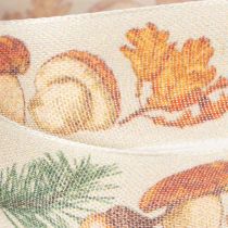 Artikel Dekoband mit Pilzen, Herbstlaub und Tannenzweigen 25mm x 18m beige