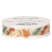 Artikel Dekoband mit Pilzen, Herbstlaub und Tannenzweigen 25mm x 18m beige