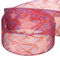 Artikel Organzaband mit Sternenmuster lila-rot 40mm x 15m für Weihnachtsdeko