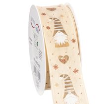 Artikel Dekoband aus Stoff mit Wichteln und Herzen 40 mm x 15 m Beige