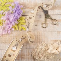 Artikel Dekoband aus Stoff mit Wichteln und Herzen 40 mm x 15 m Beige