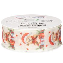 Artikel Geschenkband Stoff 40mm Bär Weihnachtsmütze Geschenke Creme Rot Grün 15m