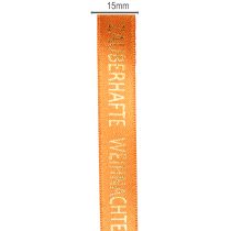 Artikel Geschenkband Stoff Orange mit Goldschrift Weihnachten 15mm x 18m