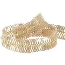 Artikel Juteband Dekoband mit goldenen Perlen Jute 17mm 10m