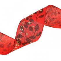 Artikel Weihnachtsband Polyester Rot mit Schrift 40mm x 20m