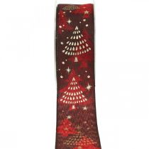 Weihnachtsband mit Weihnachtsbaum Dunkelrot 40mm 15m