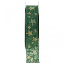 Geschenkband Schleifenband mit Sternen Grün Gold 25mm 15m