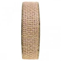 Dekoband Jute Rosa, Natur 25mm Juteband Landhaus Deko 10m