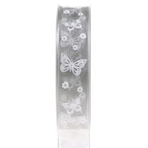 Organzaband Schmetterling Grau 25mm 20m