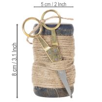 Artikel Bandspulen-Set aus Holz mit Jutegarn und Metallschere Ø5cm H8cm 2 Stück