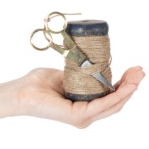 Artikel Bandspulen-Set aus Holz mit Jutegarn und Metallschere Ø5cm H8cm 2 Stück