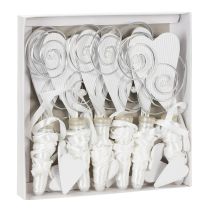 Artikel Bankhänger mit Herzmotiv, Röhrchen und Seidenband, 18 cm, Weiß, 6er-Set