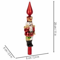 Artikel Christbaumspitze aus Echtglas, 28 cm, rot mit Nussknackerfigur für den Weihnachtsbaum