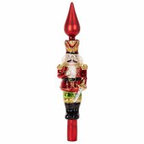 Artikel Christbaumspitze aus Echtglas, 28 cm, rot mit Nussknackerfigur für den Weihnachtsbaum