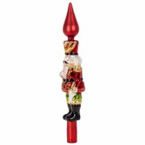 Artikel Christbaumspitze aus Echtglas, 28 cm, rot mit Nussknackerfigur für den Weihnachtsbaum