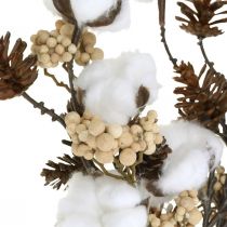 Artikel Dekozweige künstlich mit Baumwolle, Zapfen und Beeren 29cm Braun Weiß Beige 3 Bund