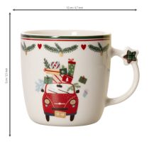 Artikel Keramikbecher 9 cm Weiß Weihnachtsmotiv Auto mit Geschenken