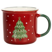 Artikel Keramiktasse 9 cm Rot mit Tannenbaum-Motiv