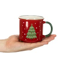 Artikel Keramiktasse 9 cm Rot mit Tannenbaum-Motiv