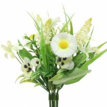 Frühlingsstrauß mit Bellis und Hyazinthe künstlich Weiß, Gelb 25cm