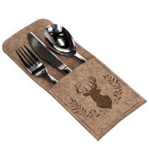 Artikel Bestecktaschen aus braunem Filz mit Hirschmotiv 26 cm 4er-Set