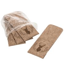 Artikel Bestecktaschen aus braunem Filz mit Hirschmotiv 26 cm 4er-Set