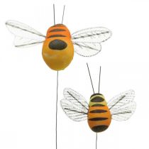 Deko-Biene, Frühlingsdeko, Biene am Draht Orange, Gelb B5/6,5cm 12St