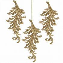 Artikel Baumanhänger mit Glitter, Deko-Federn zum Hängen, Weihnachtsdeko Golden L16cm 6 St