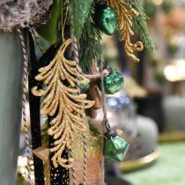 Baumanhänger mit Glitter, Deko-Federn zum Hängen, Weihnachtsdeko Golden L16cm 6St