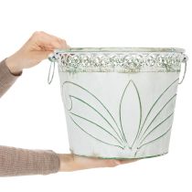 Artikel Blech-Pflanzgefäße mit Prägung, 3er-Set, Weiß-Grün, H22/19,5/17,5cm, Ø25,5/20,5/15,5cm, mit Henkeln