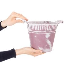 Artikel Metalleimer mit Holzgriffen Ø19cm H17cm Lila Weiß gewaschen für Innen- und Außendekoration