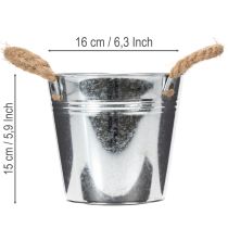Artikel Metalleimer glänzend mit Seilgriffen Ø16cm H15cm Silber für Innen und Außen