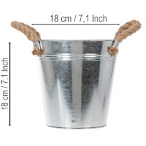 Artikel Blecheimer aus Metall mit Seilgriffen Ø18cm Silber für Innen- und Außendekoration