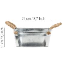 Artikel Blechschale mit Seilgriffen aus Metall, Oval, Silber, ca. 22 x 13 x 10 cm