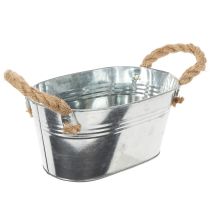Artikel Blechschale mit Seilgriffen aus Metall, Oval, Silber, ca. 22 x 13 x 10 cm