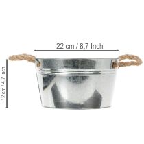 Artikel Metallschale mit Seilgriffen Ø22cm Silber für Dekoration und Bepflanzung
