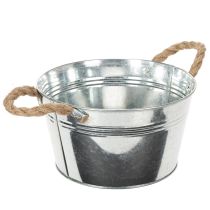 Artikel Metallschale mit Seilgriffen Ø22cm Silber für Dekoration und Bepflanzung