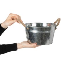 Artikel Metallschale mit Seilgriffen Ø22cm Silber für Dekoration und Bepflanzung