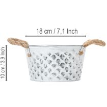 Artikel Blech-Dekoschale mit Seilgriffen Ø18cm H10cm in Silber-Weiß für Innen- und Außendekoration