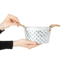 Artikel Blech-Dekoschale mit Seilgriffen Ø18cm H10cm in Silber-Weiß für Innen- und Außendekoration