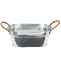 Artikel Blechschale oval aus Metall 30x17x10cm Silber mit Flachsgriffen